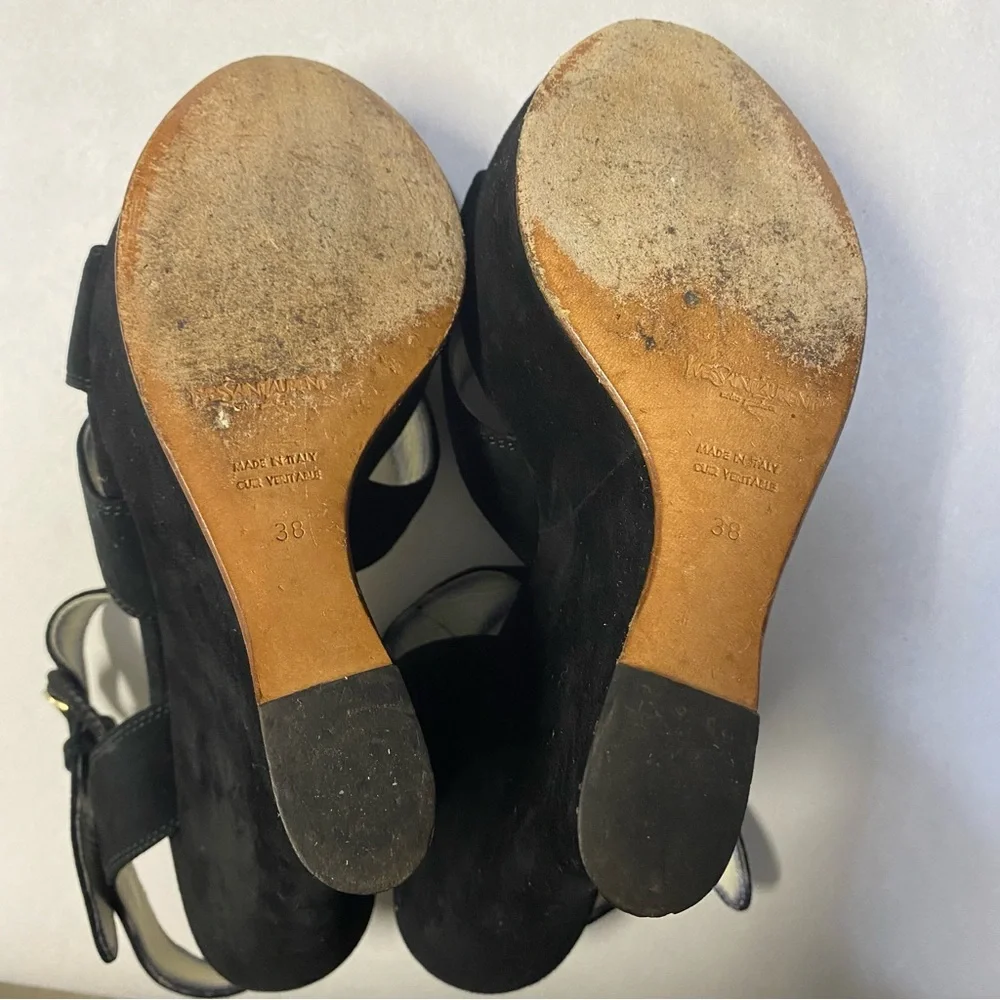 Yves Saint Laurent YSL Platform Wedge Heels Size 8 Suede Rive Gauche Designer